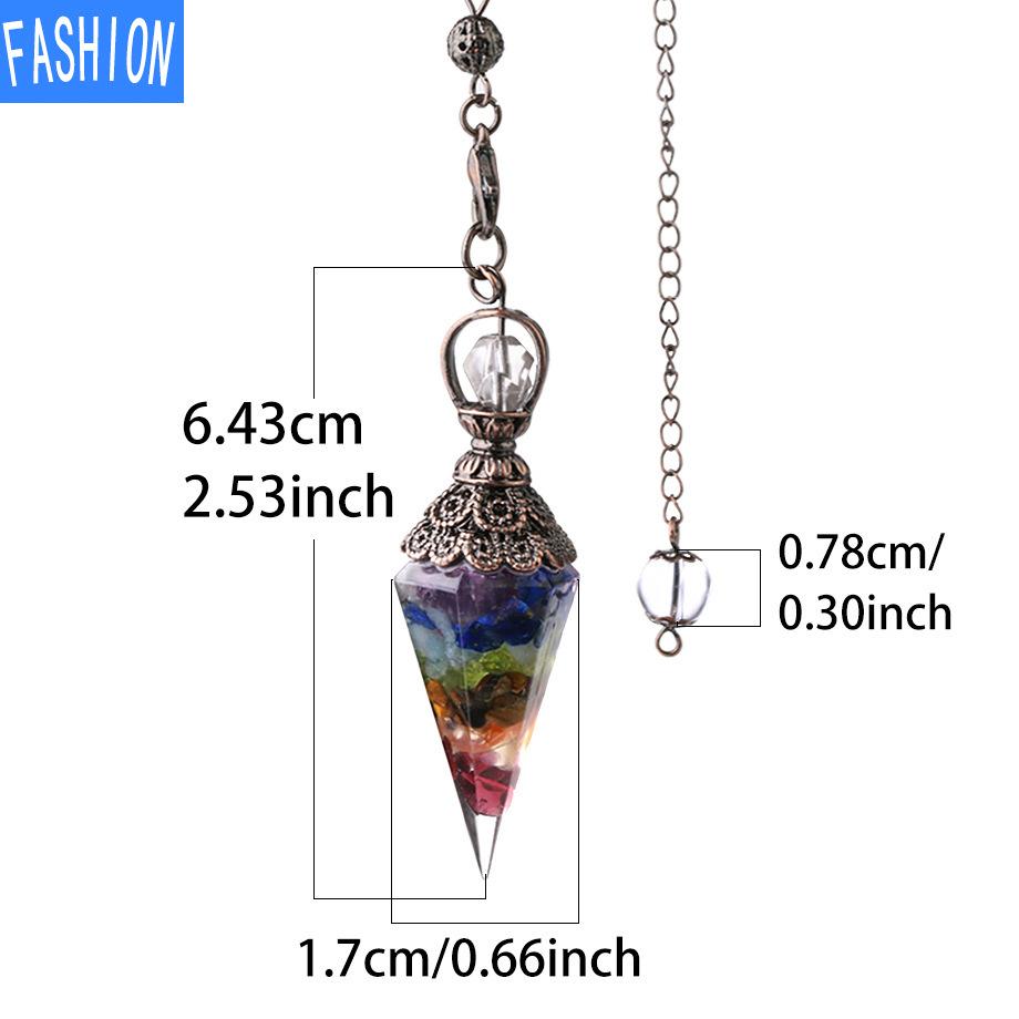 Colorful Crystal Pendulum Bronze Fashion Natural Gravel Resin Spring Hexagonal Cone Pendant