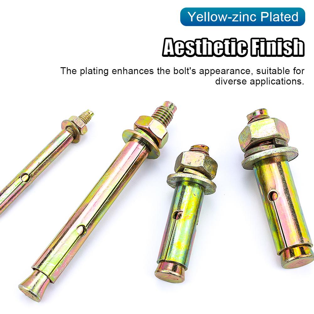 

NINDEJIN Heavy Duty Expansion Bolt Anchor Yellow Zinc Plated Fix Bolts M6 M8 M10 M12 M14 M16 Sleeve Anchor for Concrete M6x50mm 2pcs