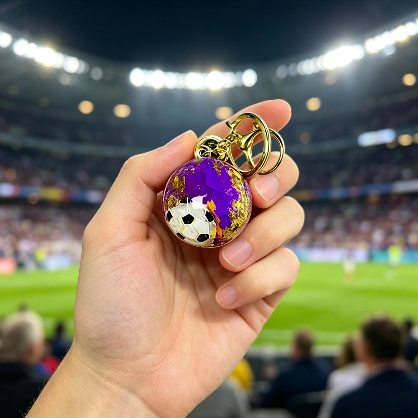 

Floating Soccer Ball Keychain Liquid Glitter Sphere with Metal Ring and Clip for Bag Keys Accessories Football Themed Gift One Size