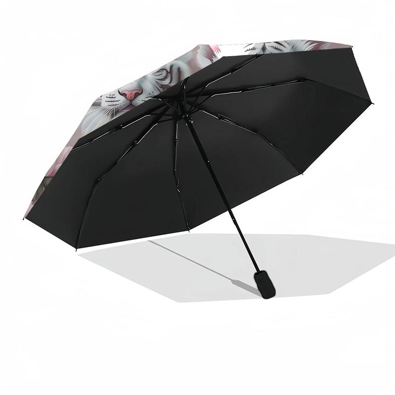 1pc White Tiger Roses Floral Artwork Umbrella with Plastic Handle,Suitable for All Seasons Home Travel Outdoor UmbrellaDD038