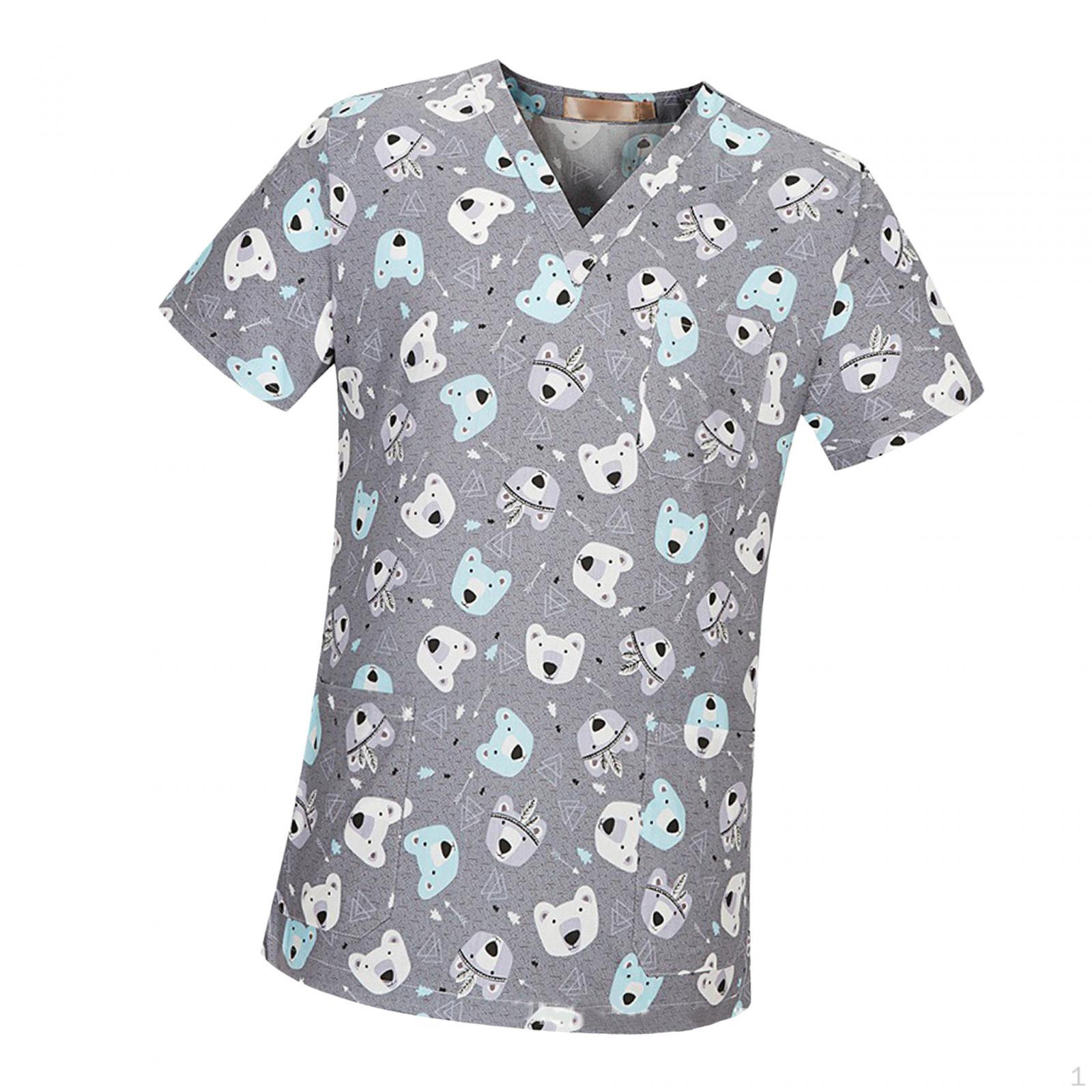 

Nurse Work Uniform V Neck Scrub Top Professional Attire for Female Lightweight Summer Clothing S_Gray