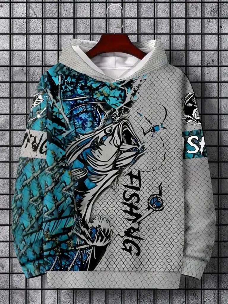 Men's Autumn Ocean Animals Fierce Fish Print Hoodie - New Arrival 2025