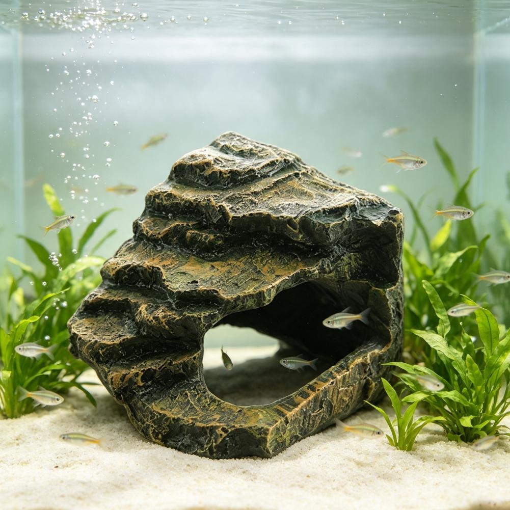 Lightweight Fish Tank Cave Turtle Basking Platform Artificial Rock Dock Baby Tortoise Climbing Ramp for Terrarium for Shrimp