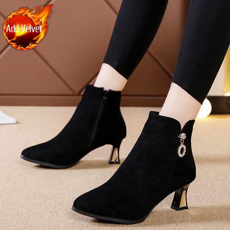 Fashion Medium Heels Booties Work Zip Black Female Short Shoes Comfortable and Elegant Trend 2025 On Promotion Hot Women's Ankle Boots