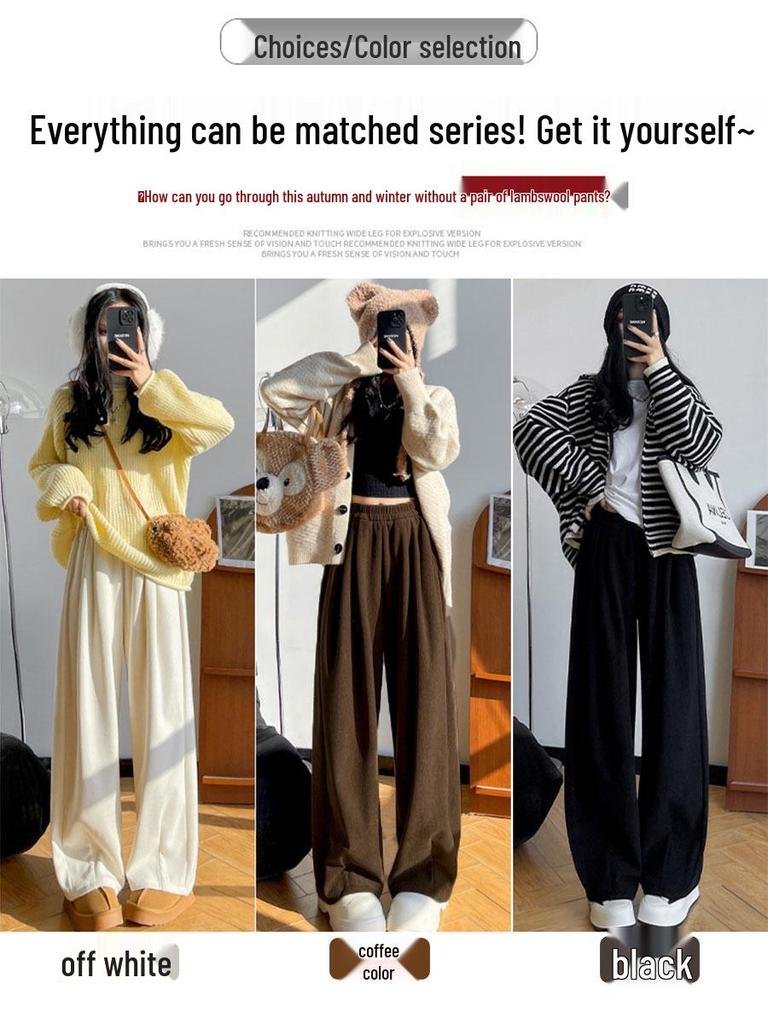 Women's Lambswool Wide-Leg Corduroy Pants, Winter 2025 New Style, Plus Velvet, Thickened, Warm, Casual Cotton Pants