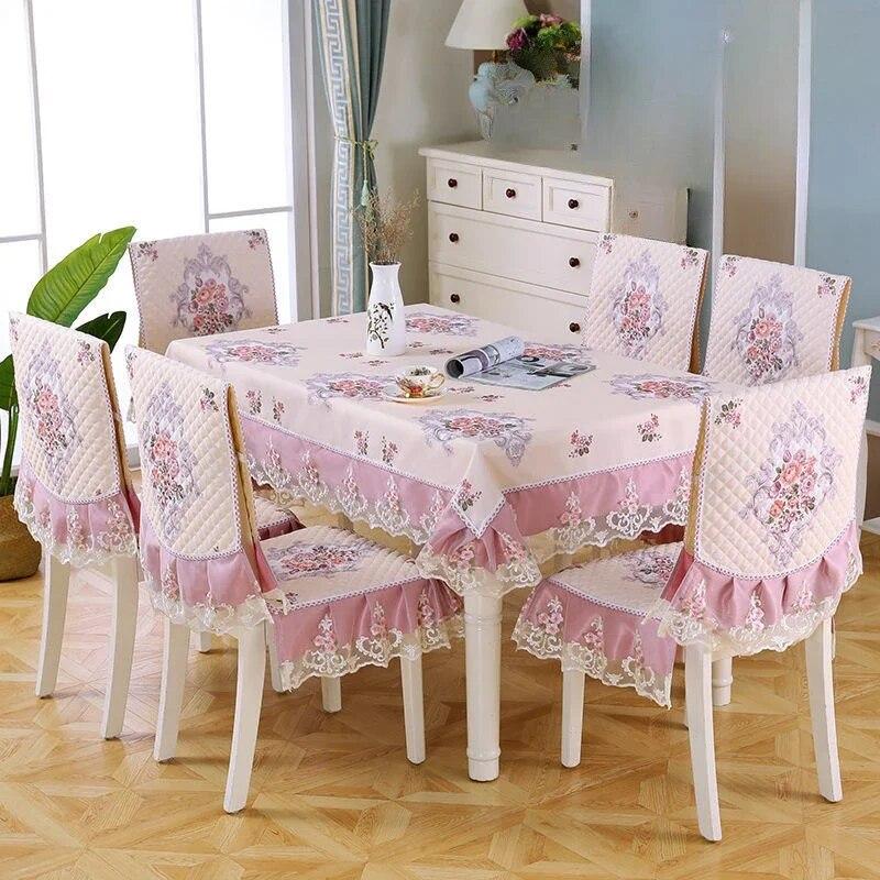 Einfarbiger Spitzen-Stuhlbezug im europäischen Stil, Esstisch- und Hockerbezug, Haushalts-Esstischdecke, Stuhlrückenlehne-Tuch