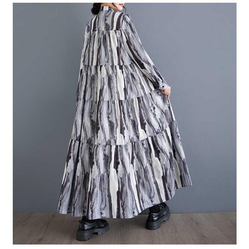 New Large Size Loose Thin Fashion Long-sleeved Printed Dresses