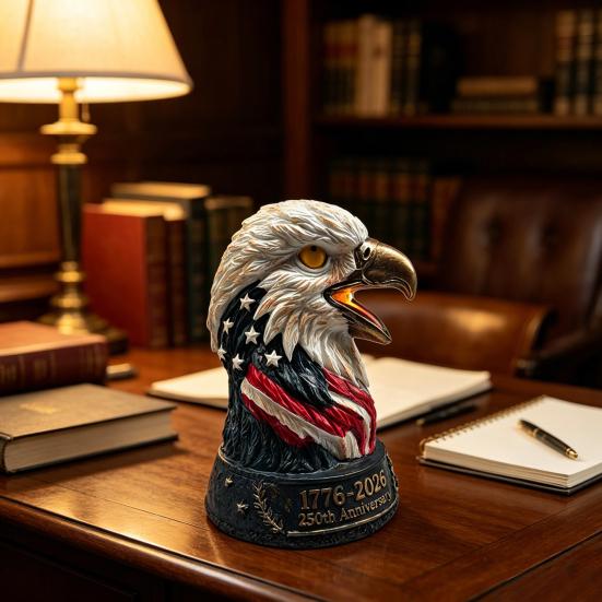 Bald Eagle Table Lamp, Patriotic American Eagle Head Bedside Lamp, Resin Bird Statue Night Light for Living Room, Bedroom, Memorial Day Home Decor