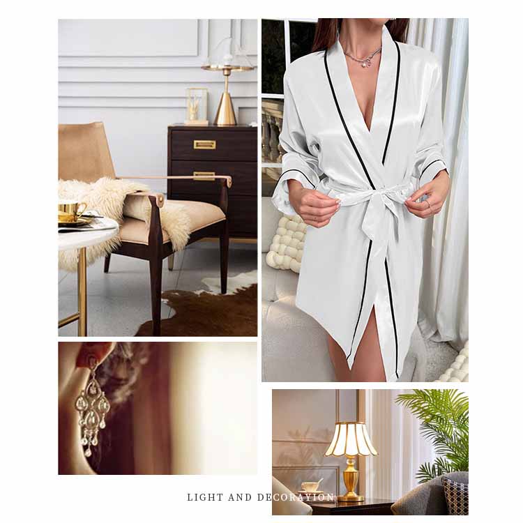 Damen Satin Morgenmantel V-Ausschnitt Kimono Bademantel Loungewear Kunstseide Nachtwäsche für Zuhause & Spa