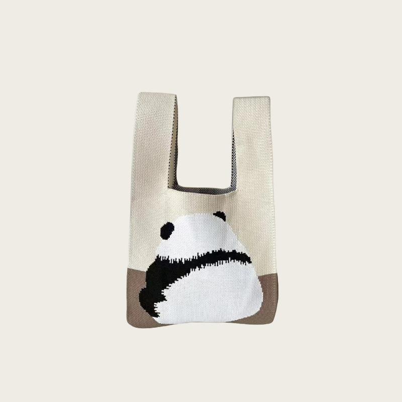 Gift bag birthday gift bag handbag handbag hand carry out panda handbag woven handbag knitting