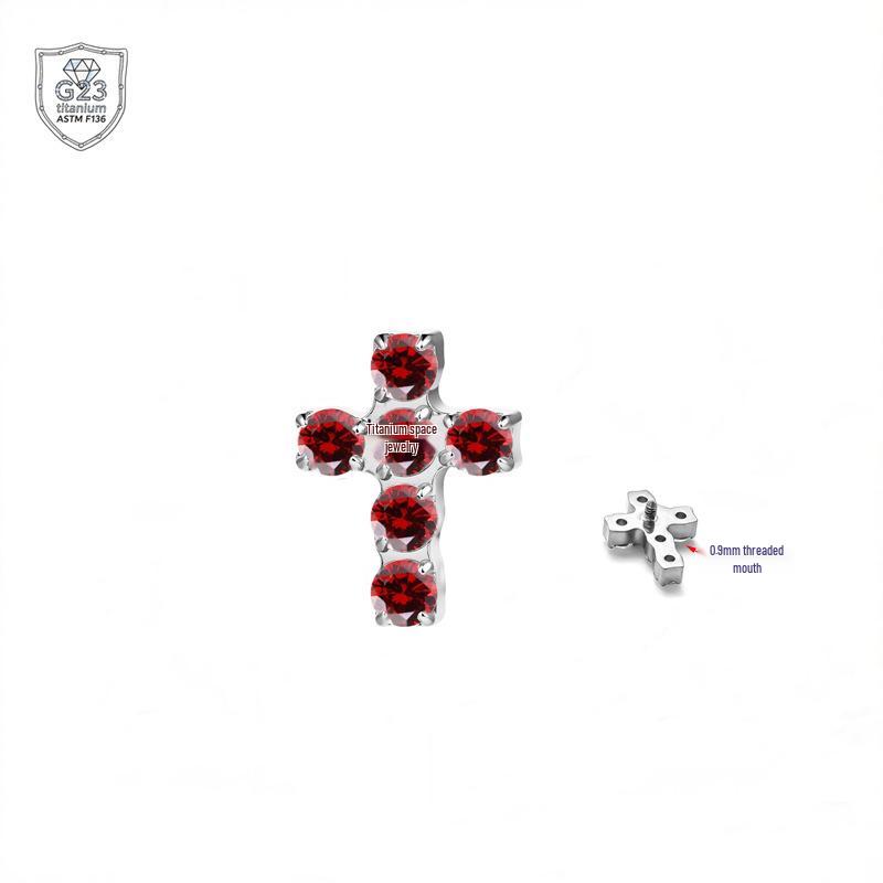 Крестовые серьги-гвоздики из титанового сплава с цирконами 5A для пирсинга хряща и губы 0.9mm Single Head