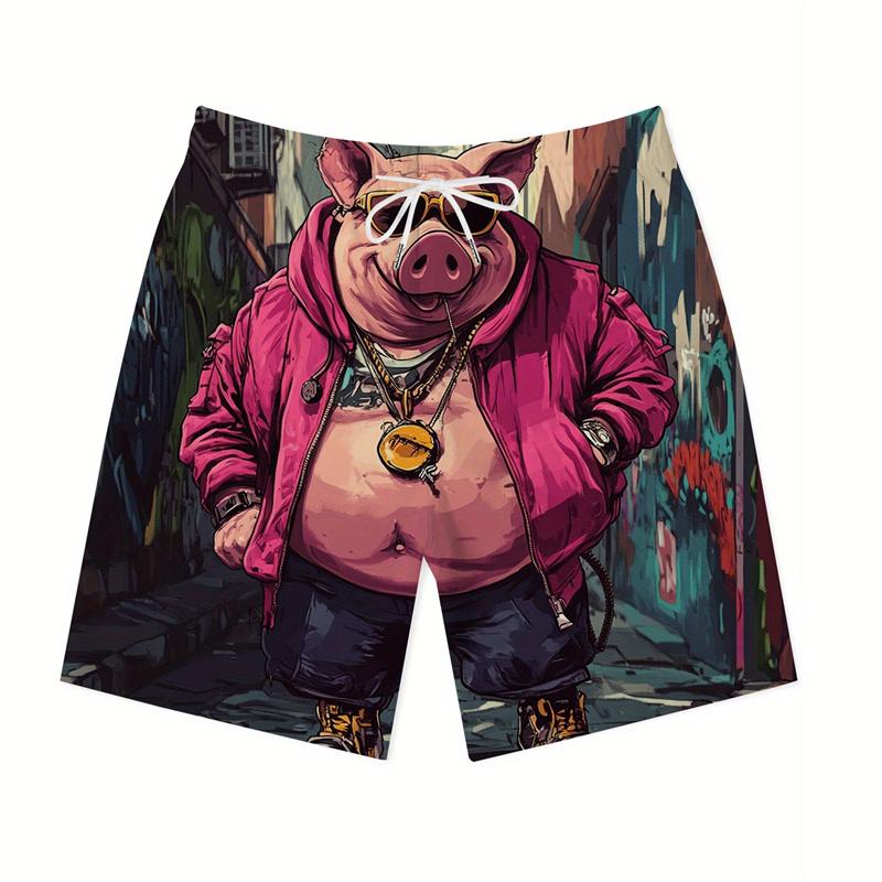 Summer 3D Funny Pig Pattern Print Shorts Fashionable Casual Beach Hawaii Men's Shorts