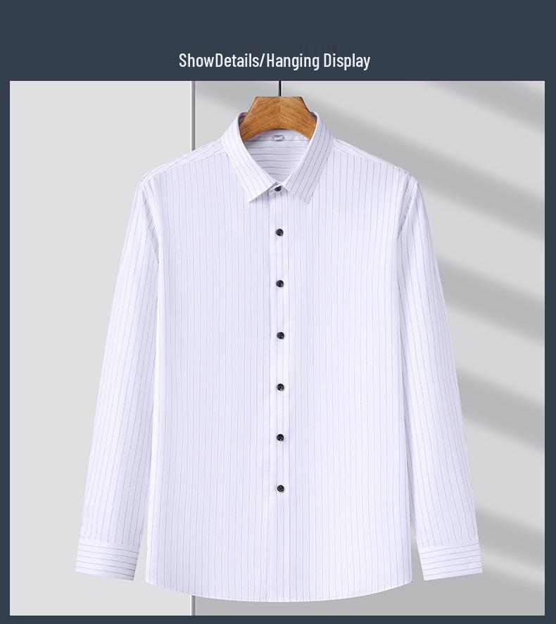 Men's Vertical Stripe Long Sleeve Shirt - Turn-Down Collar, Slim Fit, Iron-Free, Versatile Business Top for All Ages