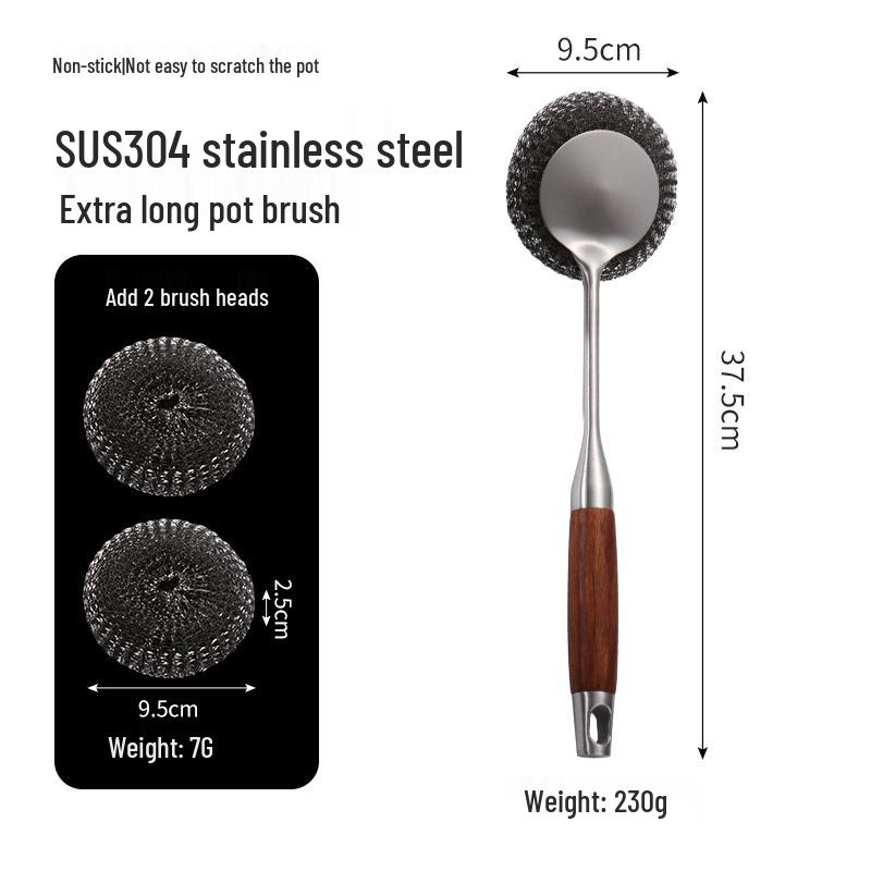 304 Stainless Steel Long Handle Pot & Grill Cleaning Brush - Gentle on Hands