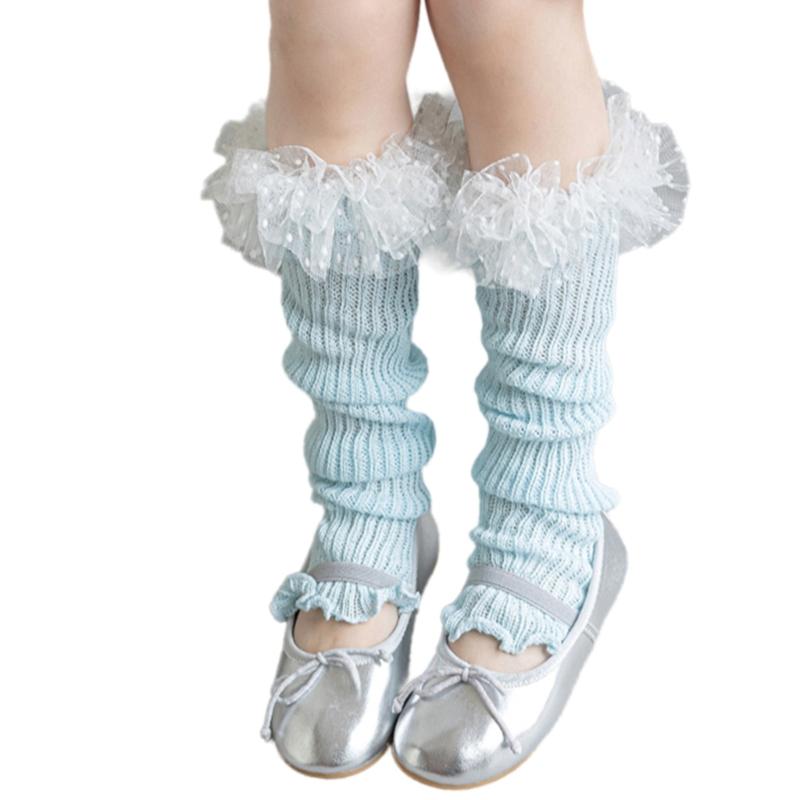 Breathable Cotton Lace Socks for Kids Age 3-13 Years Soft & Comfortable Elastic Leg Warmer with Dot Tulle