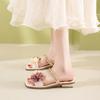 Fashion Shoes for Women 2024 Fashion Square Toe Women's Slippers Summer Open Toe Solid Flowers Low Heel Casual Comfortable Slippers