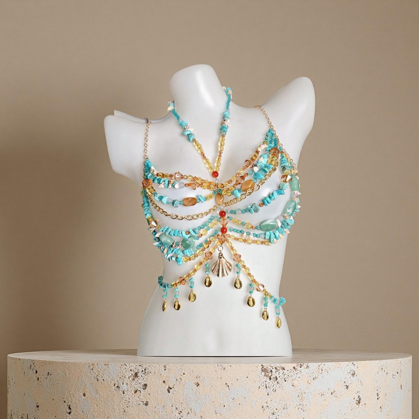 2026 Handmade Turquoise Body Chain Top