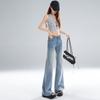 Spring Summer Ice Blue Low Waist Y2K Slim Micro Flare Trendy Denim Pants For Fashion Ladies Casual Pants Oversize Denim Trousers