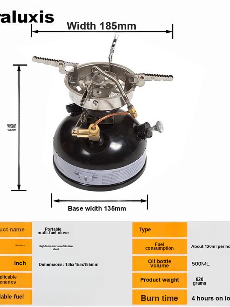Portable Liquid Fuel Stove - Gasoline Diesel Alcohol Burner Outdoor Camping Picnic Heater with Windscreen
