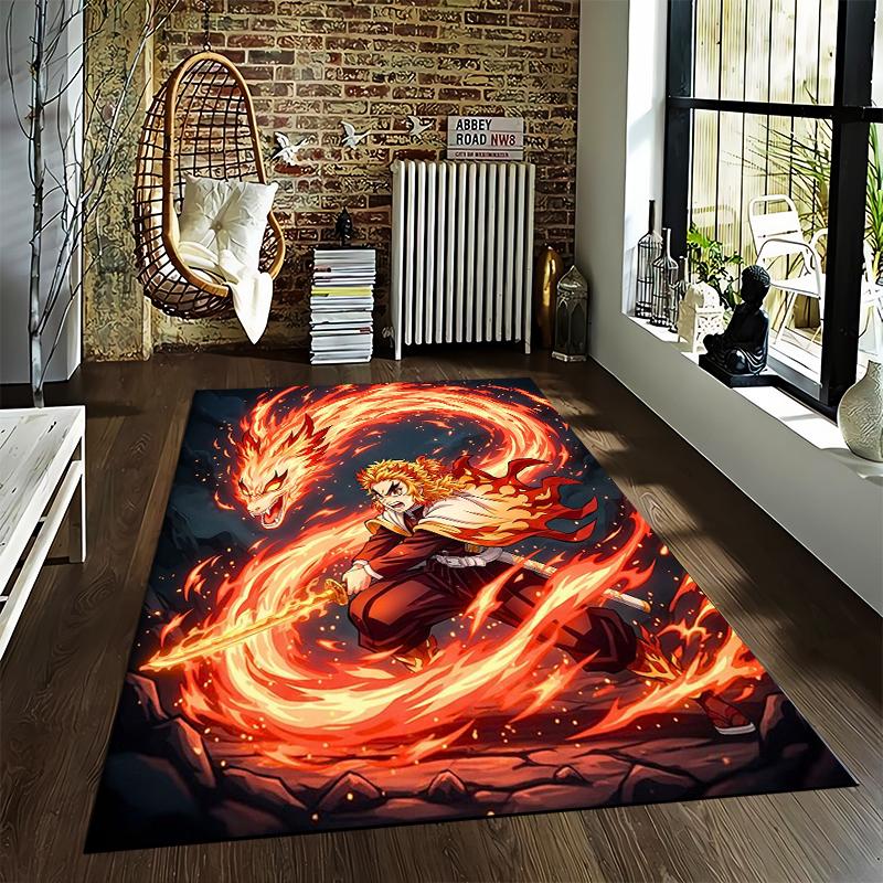 Fiery Warrior Designed floor mat, suitable as a non-slip mat for the living room or bedroom sofa