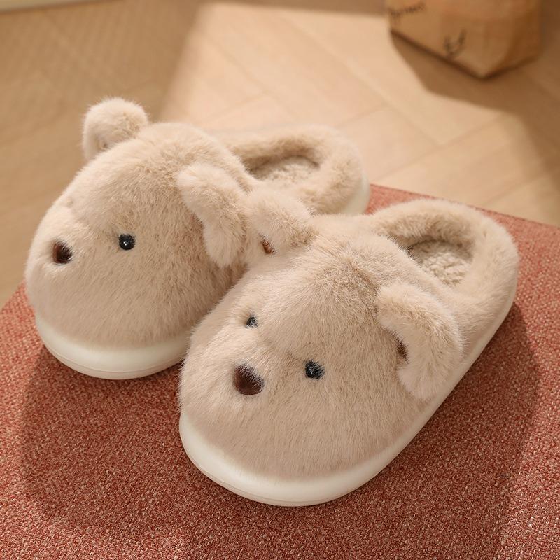 Cute bear cotton drag girl autumn and winter indoor home piled warm fluffy slippers can be worn outside
