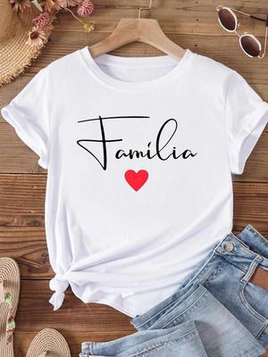 (Asian Size) Women Trend Cute Family Letter Style Short Sleeve Fashion Clothing Casual Tshirt Female Print Lady Tee Top Graphic T-shirts