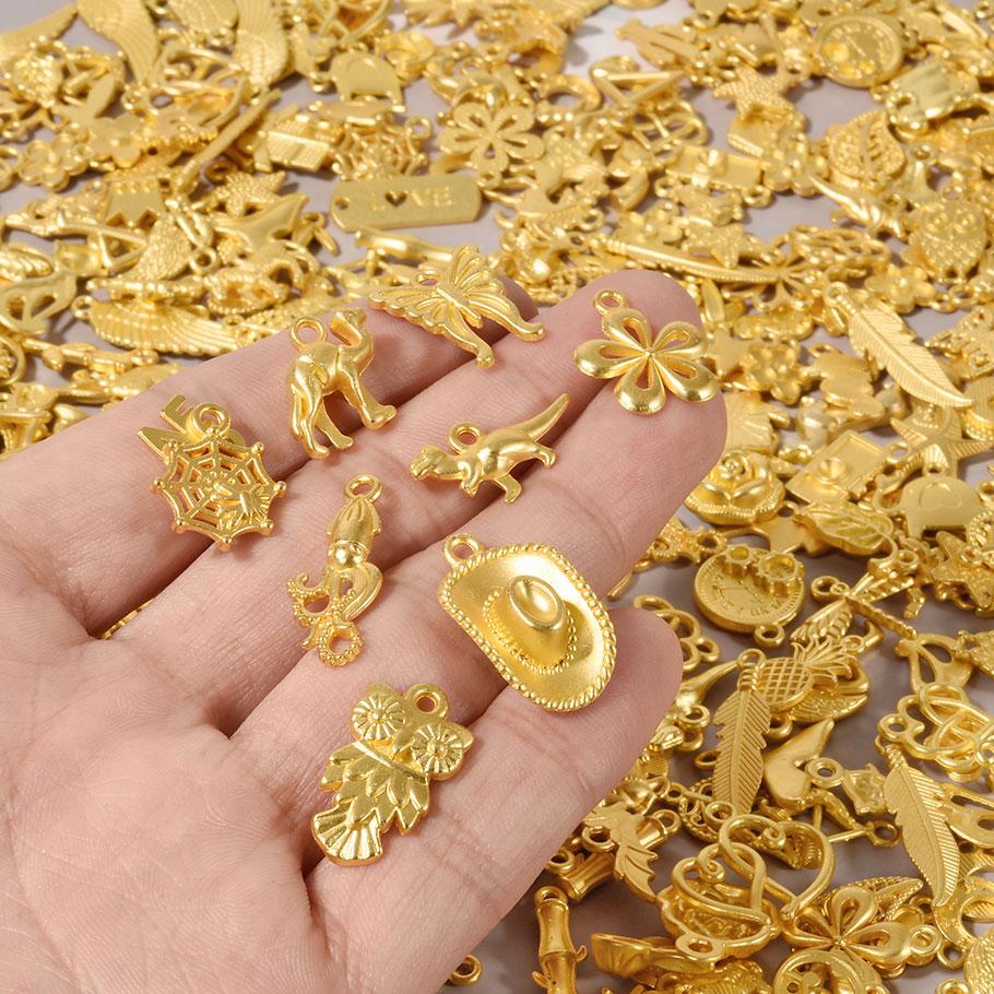30pcs/Lot Random Mix Vintage Silver/Gold Color Bright/Matte Cute Metal Charms For Jewelry Making Supplies Butterfly Pendant Bulk