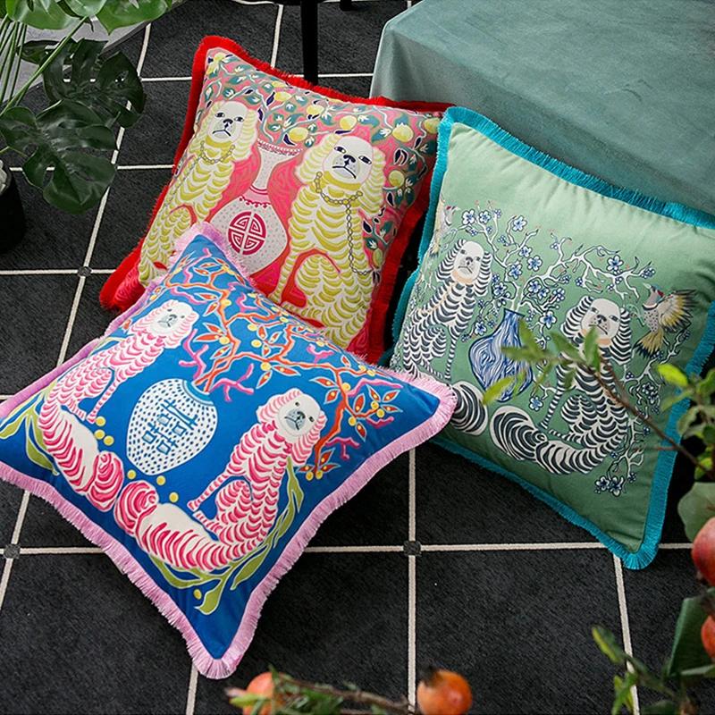 Medicci Home Gorgeous Cushion Cover Oriental Mystical Animals Print Ancient Style Decorative Pillow Case Luxury Coussin 50x50cm