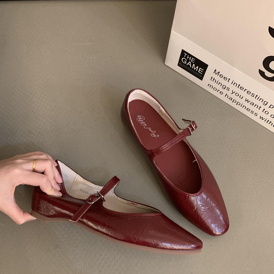 Fashion Bailamos Autumn Women's Flats Square Toe Mary Janes Shoes Soft Ballet Shoes Female Button Strap Shallow Dress Shoe Mujer
