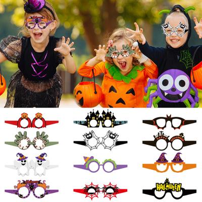 12 Pairs Kids Adults Paper Party Eyeglasses Pumpkin Bat Skull Ghost Witch Shape Halloween Glasses Party Supplies