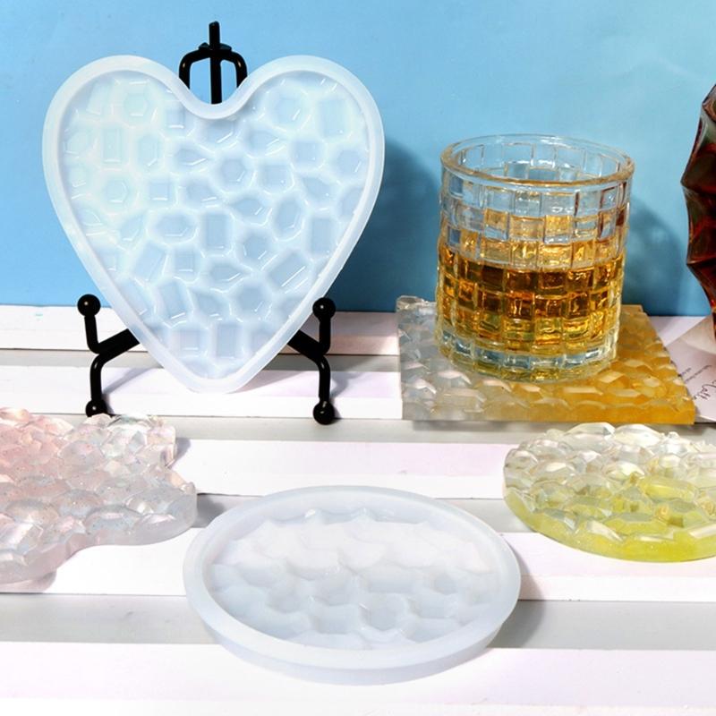 1/6 Stück Diamanten Unterseite Untersetzer Form Blume Herz Runde Form Epoxid Tassenunterlage Formen mit Diamanten Unterseite Harz Tablett Form