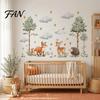 Self Adhesive Wall Murals for Baby Room Watercolor Forest Animals Stickers, Cute Fox Deer Hedgehog PVC Waterproof Decals, Theme Art Children