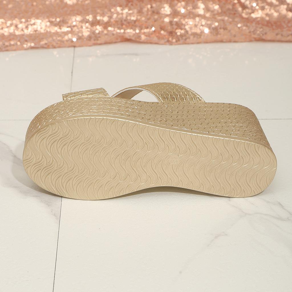 9CM High Heels Woman Slippers Gold Wedge Heel Platform Sandals Weave Sales On Shoes Women Slippers Big Size 43