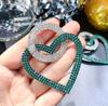 Women Rhinestone Inlaid Heart Round Dangle Ear Stud Earrings Party Jewelry Gift