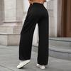 Women's Casual Fashion Elastic Waist Pocket Cuff Loose Solid Color Trousers