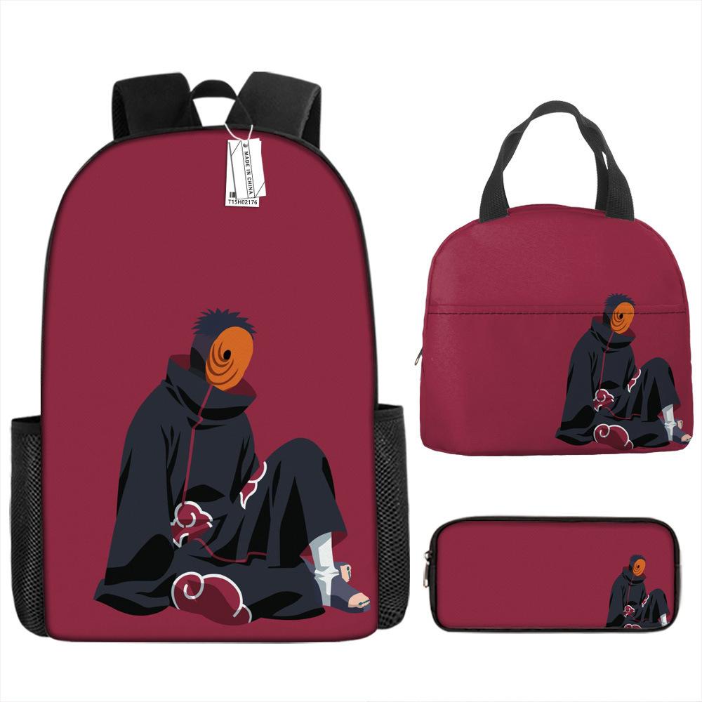 Naruto Shippuden Elementary and Secondary School School Bag Large Capacity Campus Backpack Lunch Bag Pencil Bag Three-piece Set