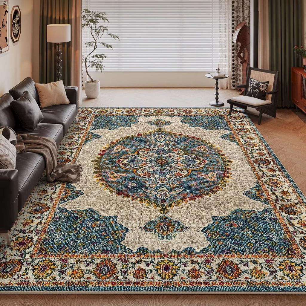 Vintage Light Luxury Living Room Carpet Persia Machine Washable Decoration Coffee Tables Bedroom Rug Plush Mat