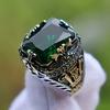 Vintage Style Engraved Multi-Faceted Gemstone Men's Ring The Colorful Metal Ring with Engraved Patterns Shines Brilliantly As It Rotates