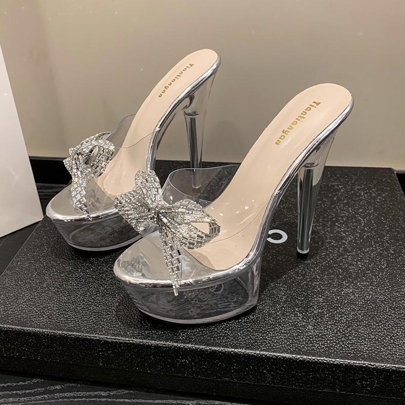 Sommer spitze wasserdichte Tisch modische neue transparente Gürtel dicker Absatz super hoher Absatz lässige Mode Sandalen Damen Hausschuhe
