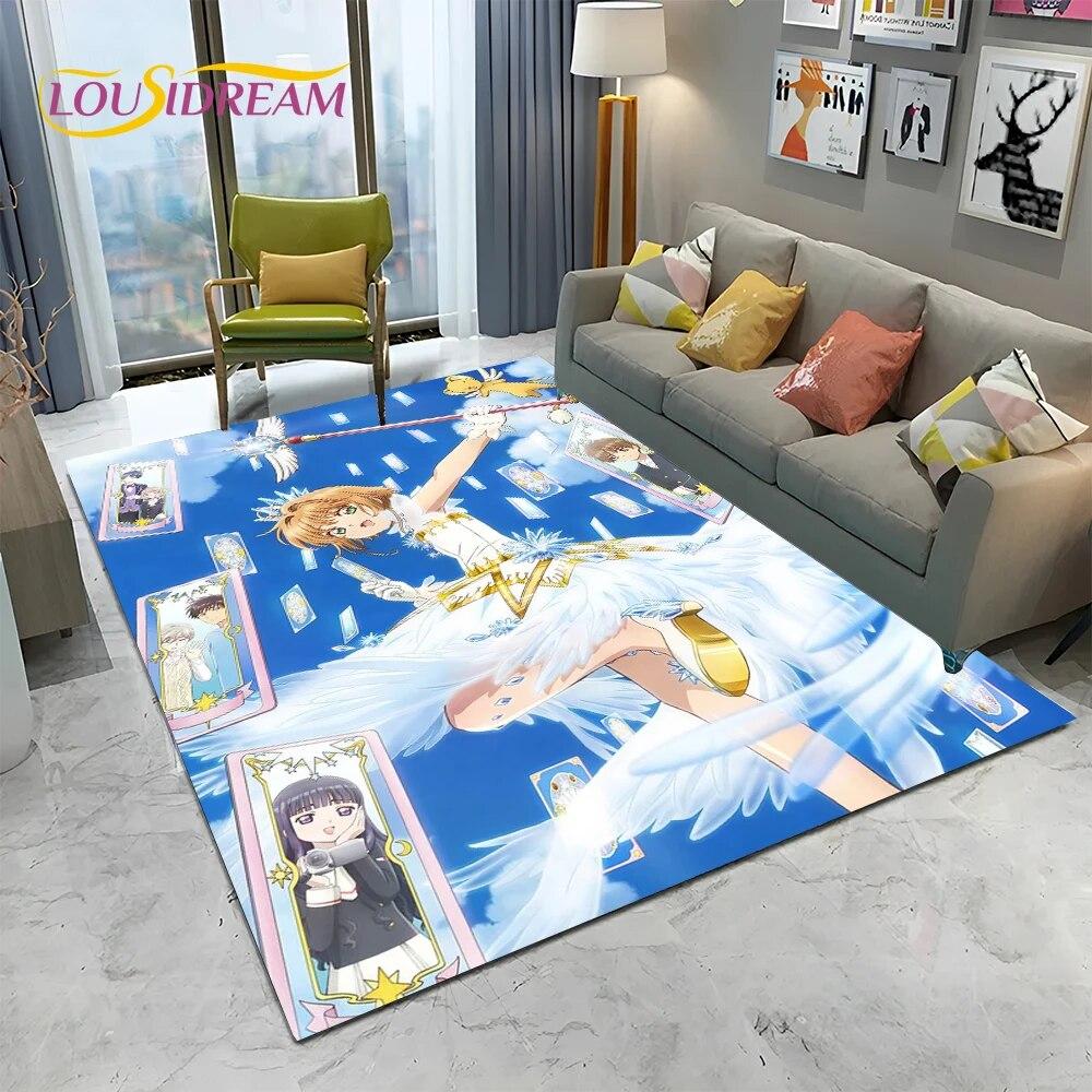 Carino Tappeto Tappetino 3D Captor Anime Cartone Animato Sakura per Casa Soggiorno Camera da Letto Divano Decorazione, Tappeto Area Bambini Antiscivolo Tappetino Pavimento