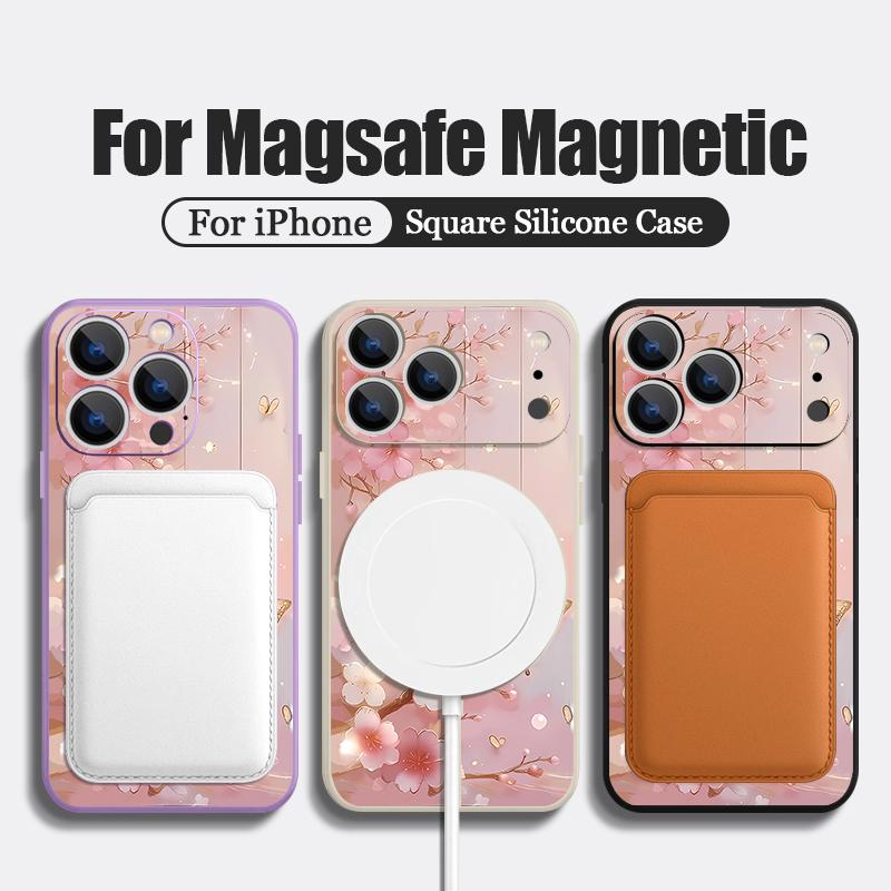 For iPhone 17 Pro Max Case Dream Butterfly Floral Pattern Magnetic For Magsafe Silicone Cover For iPhone 16 Pro Max Funda iPhone 15 14 13 12 11 16E
