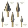 Step drill bits, HSS 5-piece titanium step drill bit set, 5-piece high-speed steel drill bit set, including 50 sizes