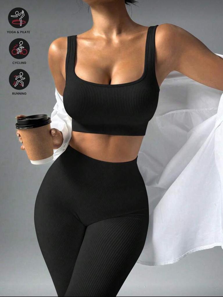 Modern Multi-color High-Waist Ribbed Yoga Pants: Elastic, Slimming, Quick-Dry, Skin-Friendly Sports Base Layer