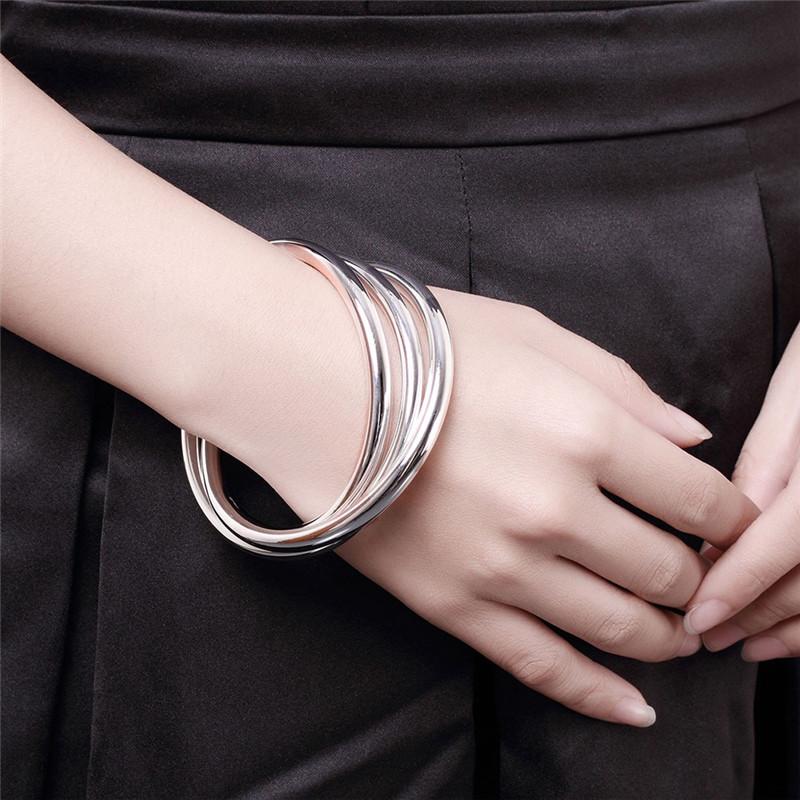 925 Sterling Silver Bracelet Bangles Women Three Lines Smooth High Quality Solid Bracelet Bangles Fashion JewelryGood Product
