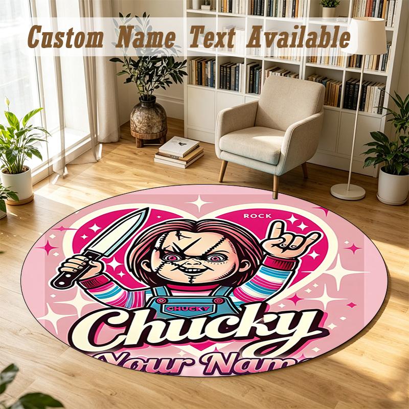 Child's Play Chucky Tiffany Personalized Round Rug Support Custom Name, Soft Home Decor Mat