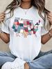250th Anniversary Usa Map Patchwork Design Women S T-Shirt Patriotic American Flag Pattern White Crew Neck Casual Top