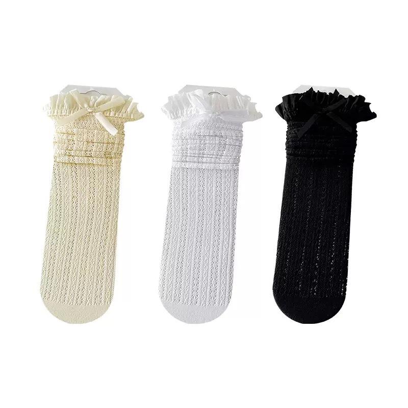 Ladies Summer Thin Bow Lace Edge Ballet Wind Mid Tube Pile Socks