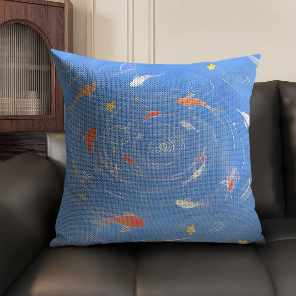 Goldfish Cute Cushion Cover Natural Linen Organic Fabric Double-Sided Printing Sofa Home Decor Gift Pillow Case