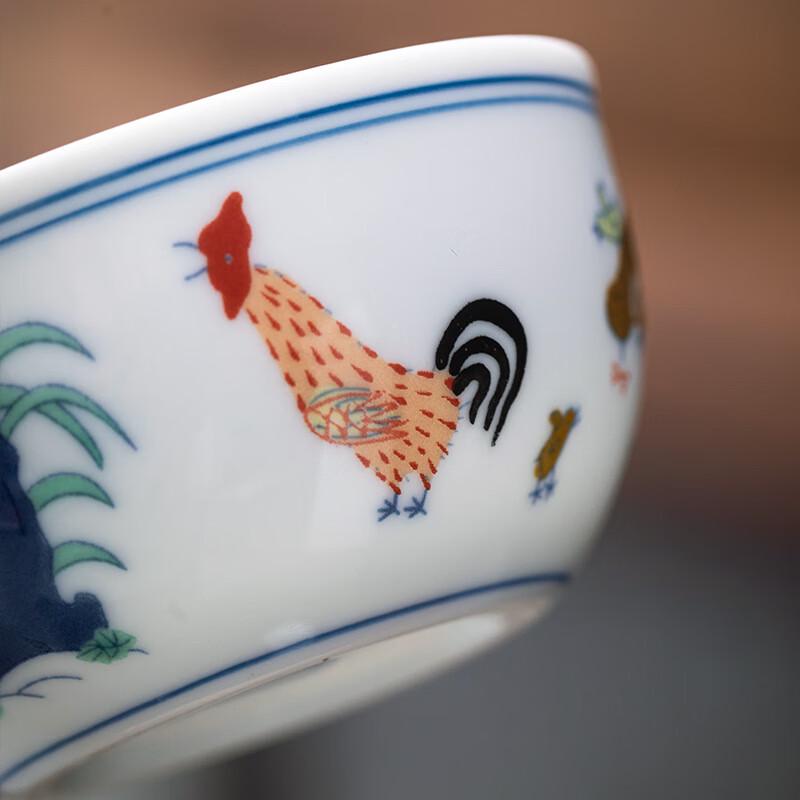 Hand-painted Doucai Chicken Teacup Set