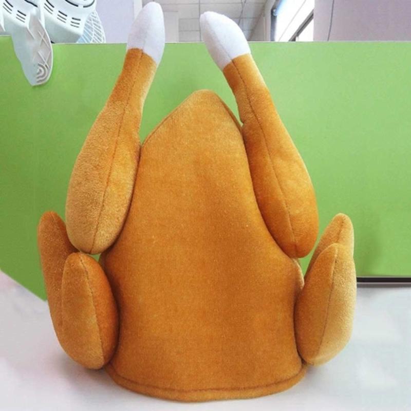 Roasted Turkey Hat for Adult Children Funny Plush Turkey Cap Party Headgear Thanksgiving Party Props Costume Accessories